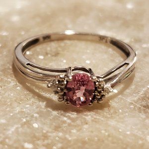 Pink Sapphire with Diamonds 10K White Gold Ring